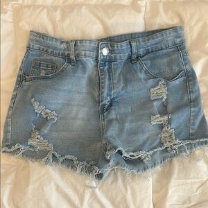 SHEIN Blue Distressed Jean Shorts High-Waisted